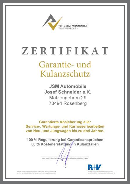 garantiezertifikat jsm vav